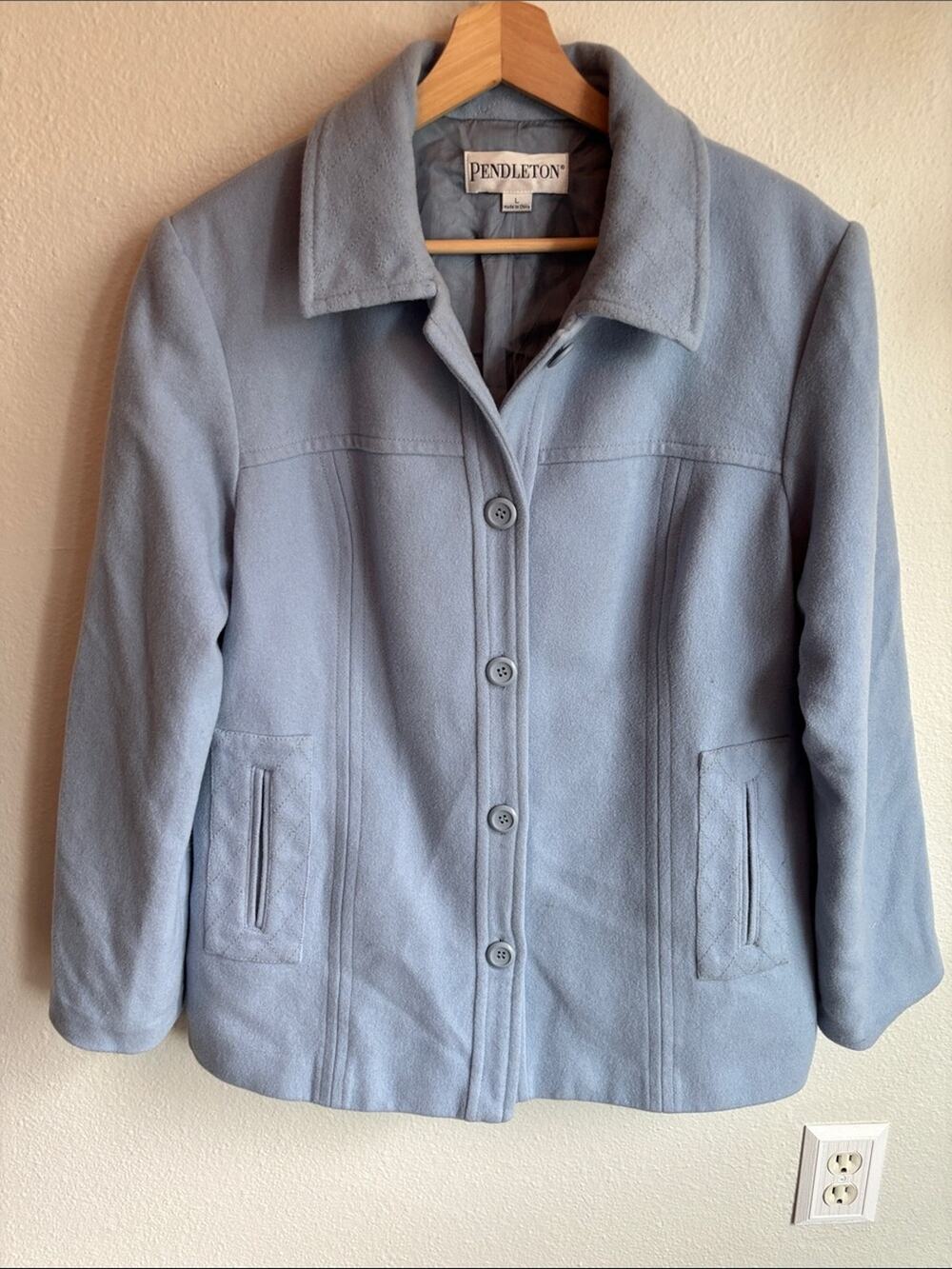 PENDLETON Light Blue 100% Merino Wool Periwinkle Pea Coat  Vtg Large